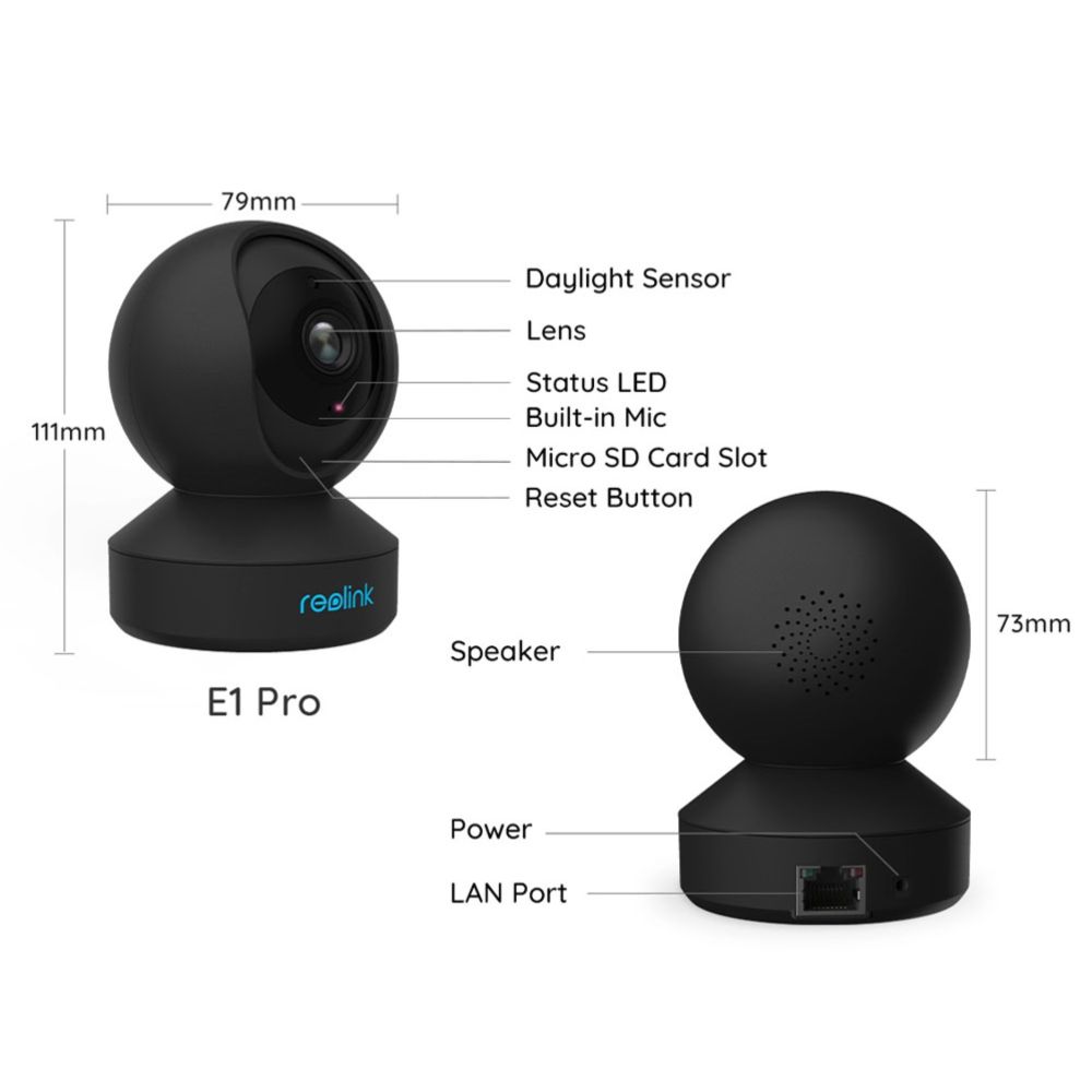 Reolink E1 Pro PT WiFi-valvontakamera sisäkäyttöön, musta