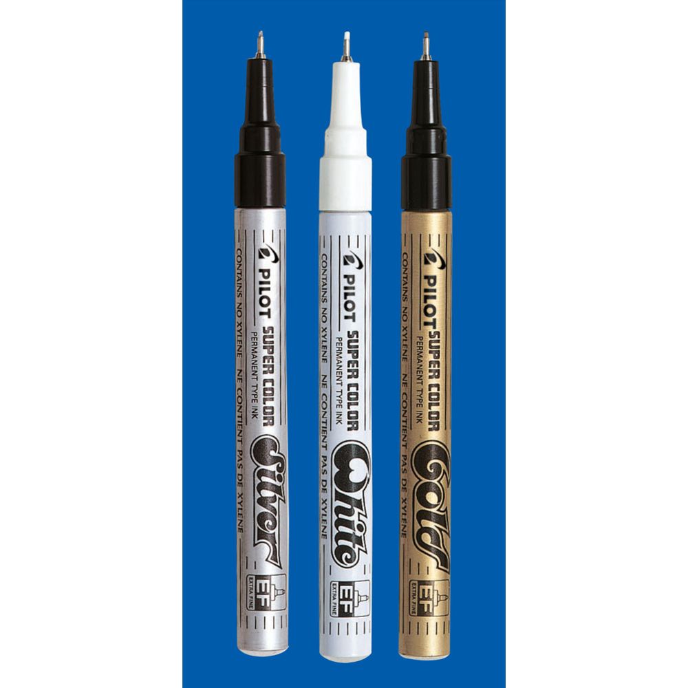 Pilot merkintäkynä Super Color extra fine kulta, hopea, valkoinen Value Pack 3 kpl