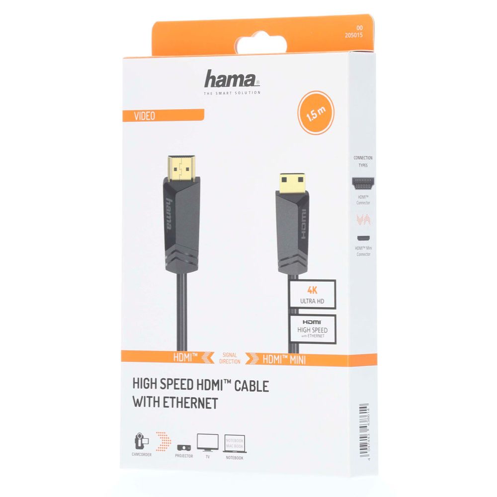 Hama HDMI-kaapeli, HDMI uros - HDMI Type-C (Mini) uros , 4K, Ethernet, 1,5 m