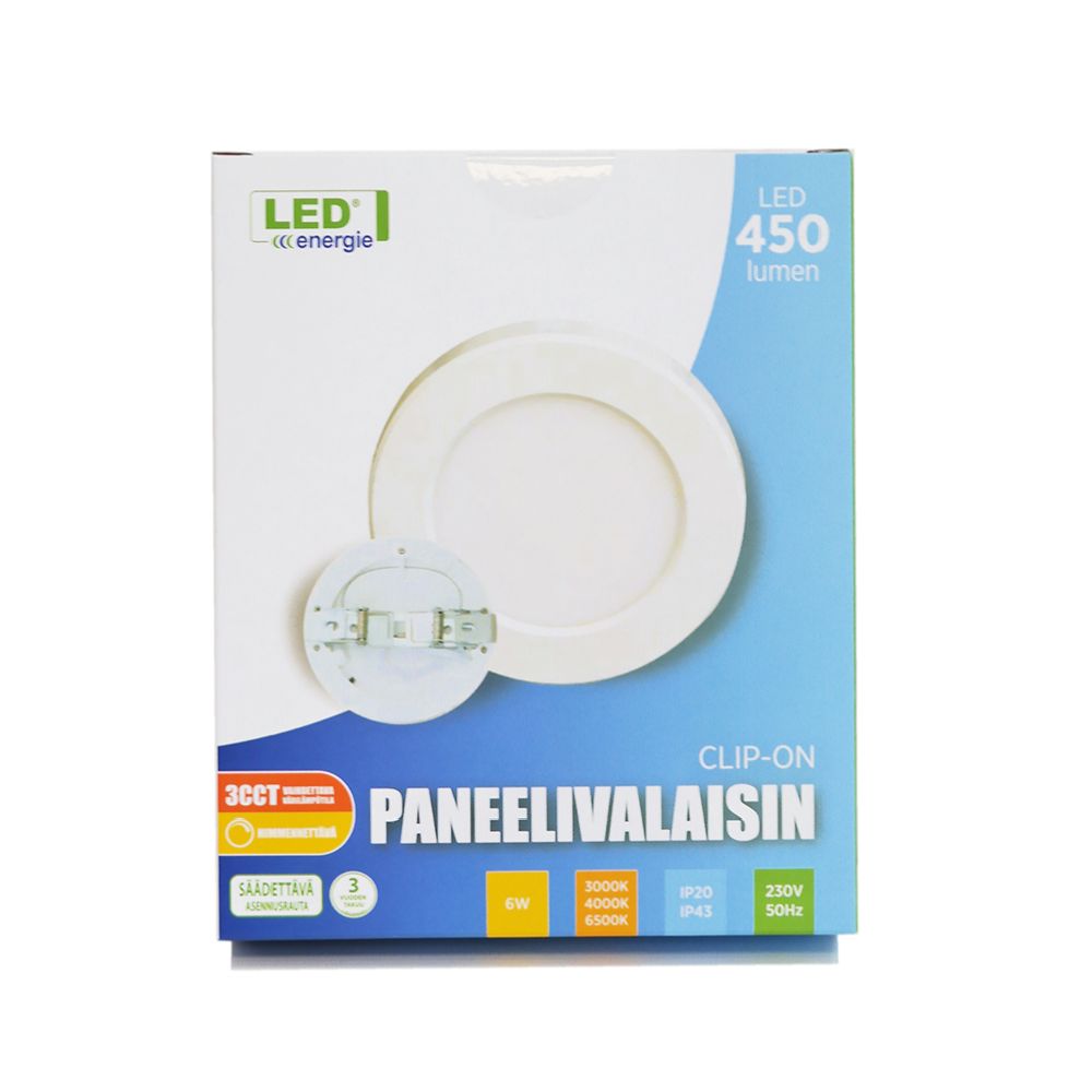 Led Energie paneelivalaisin CLIP-ON himmennettävä 3CCT 6W 450 lm