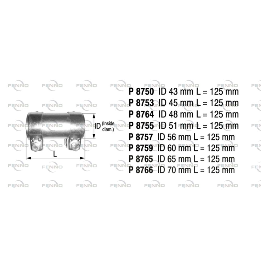 Väliholkki kiristimillä sisä-ø70 mm pituus 125 mm
