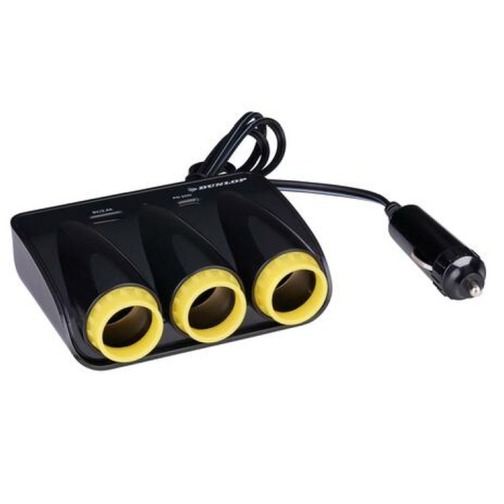 Dunlopi sigaretisüütaja pesa 1->3, 12—24 V, USB-A + USB-C PD, 20 W