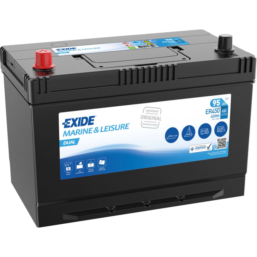 Exide Dual ER450 95 Ah / 650 A aku, P 310 x L 175 x K 225, +-