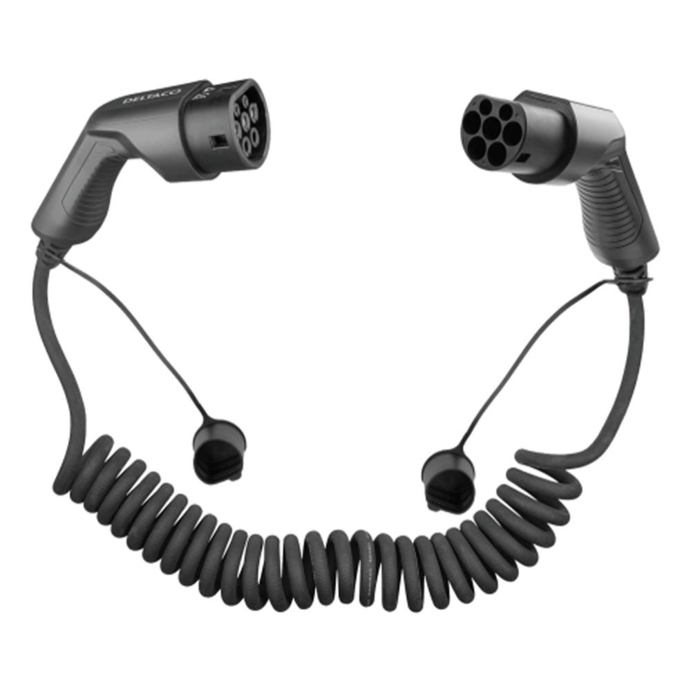 Deltaco E-charge laddkabel för elbil spiral 11 kW 3-5 m