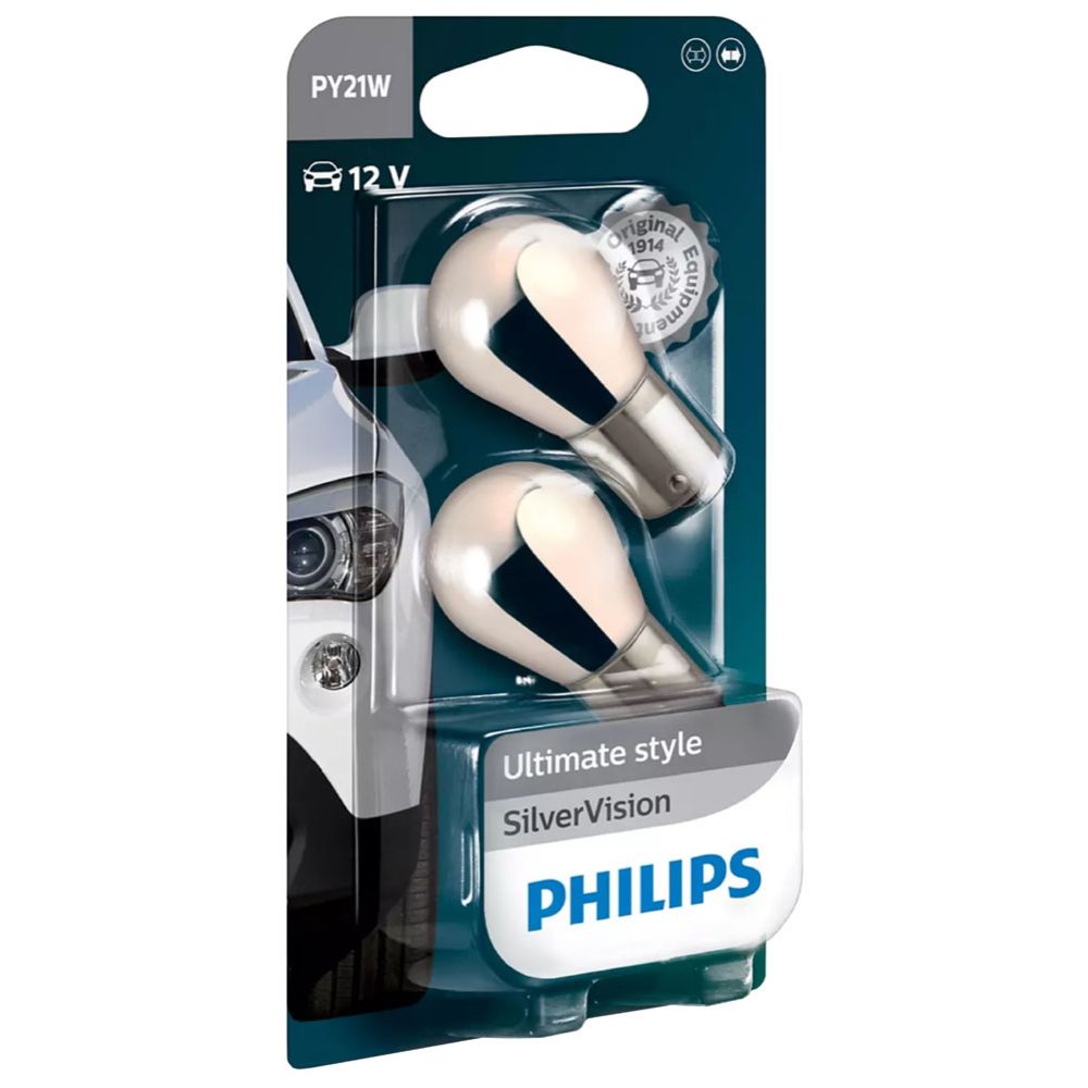 Philips SilverVision BAU15s-polttimopari 12V 21W PY21W kromi/oranssi 150°