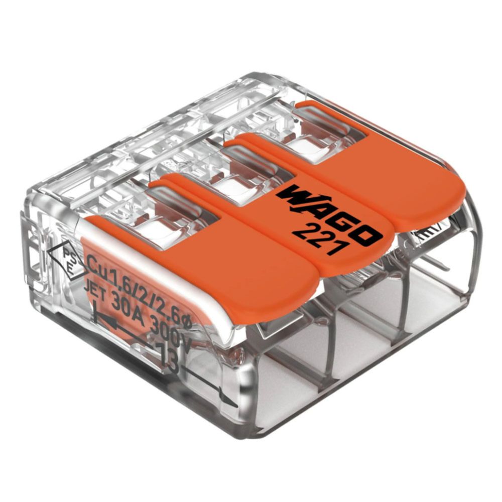 Wago 3-polig kopplingsklämma 6 mm² 8 st.