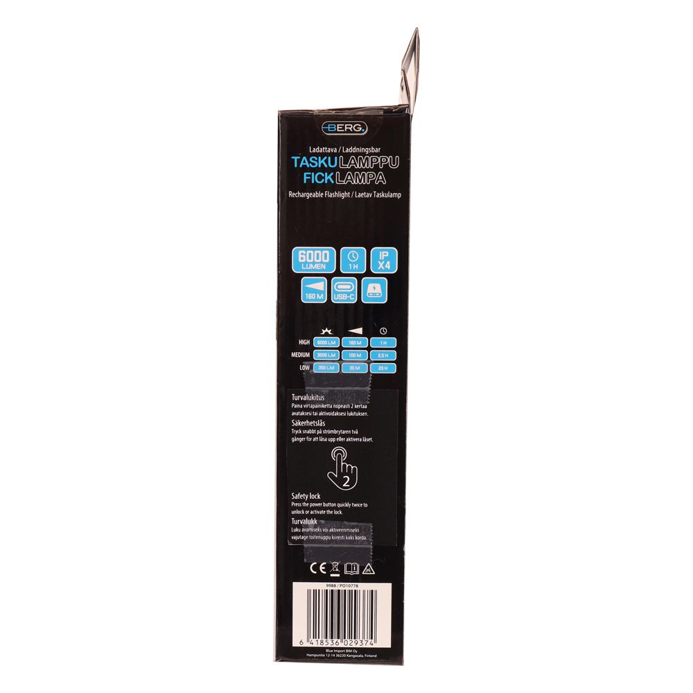 Berg uppladdningsbar LED-ficklampa 75 W 6000 lm aluminium