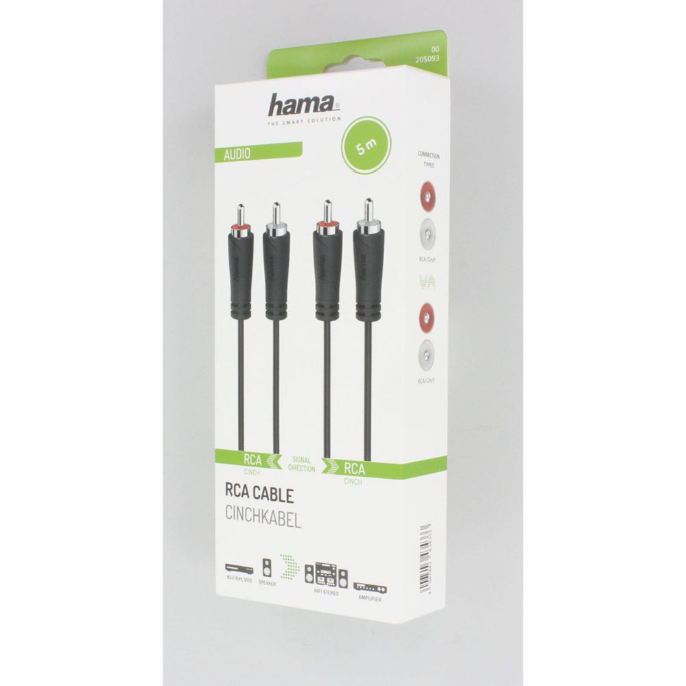 Hama audiokaapeli, 2 x RCA uros - 2 x RCA uros, 5,0 m