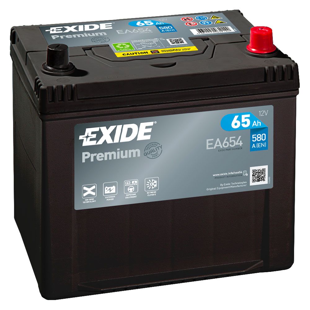 Exide EA654 65 Ah / 580 A aku, P 230 x L 173 x K 222 -+