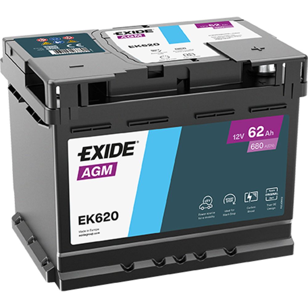 Exide EK620 62 Ah / 680 A aku, P 242 x L 175 x K 190