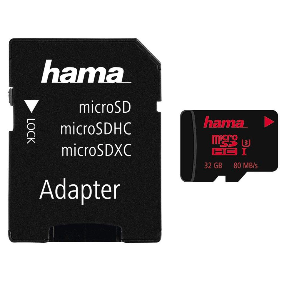 Hama microSDHC muistikortti 32GB UHS Speed Class 3 UHS-I 80MB/s + Adapteri