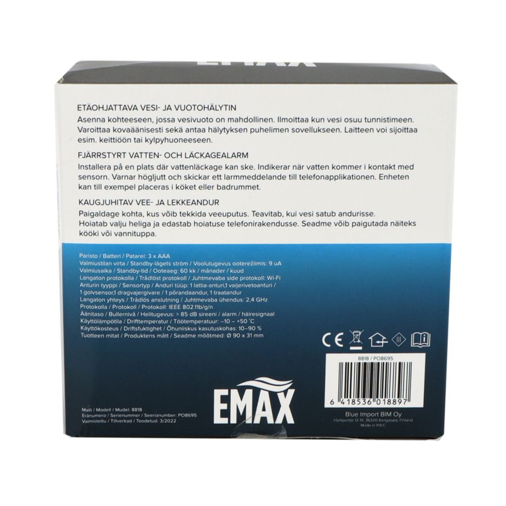 Emax Smart Home vesi- ja vuotohälytin