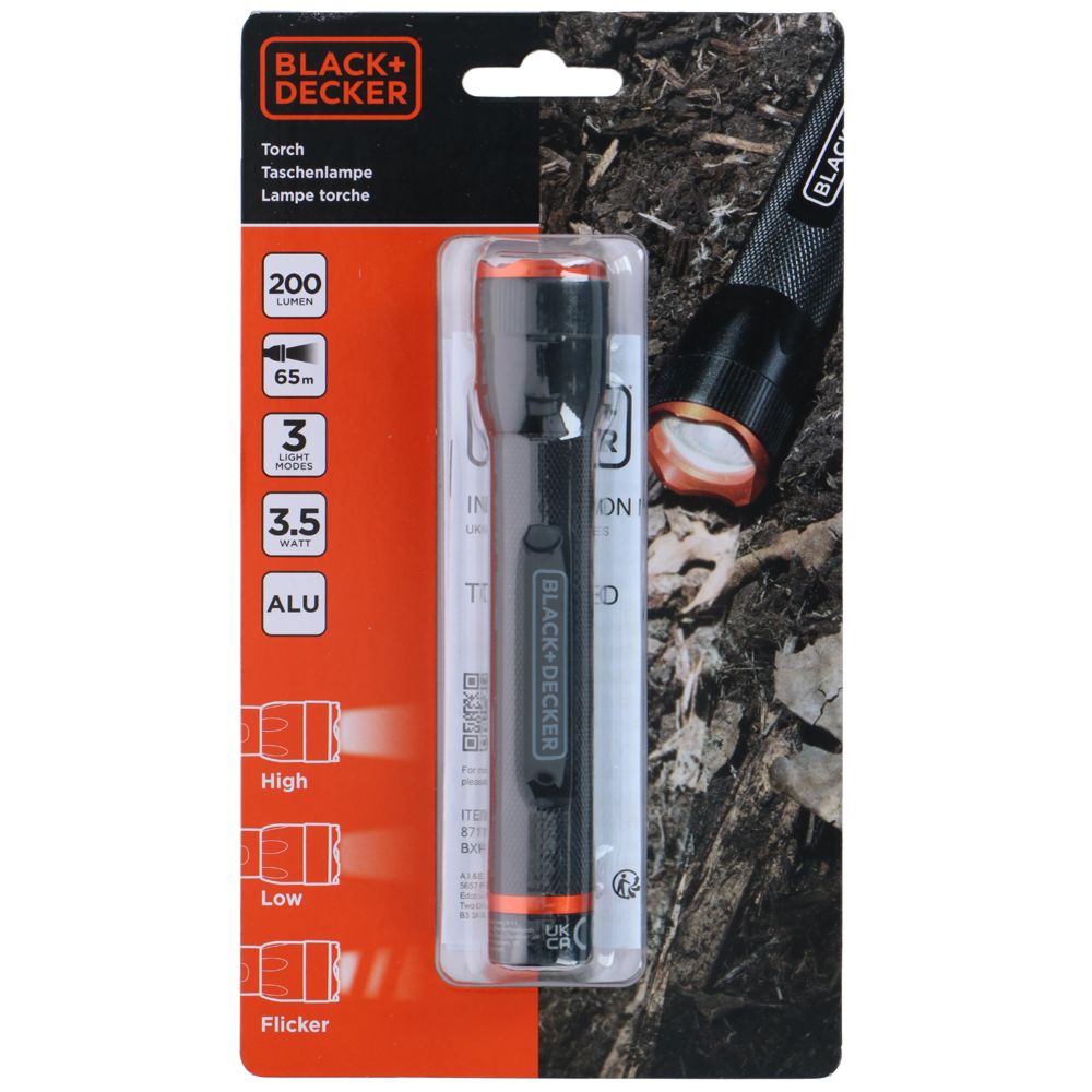 Black+Decker taskulamp, 200 lm, 65 m, 2 x AA
