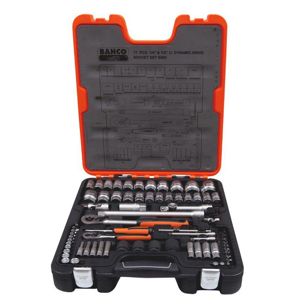Bahco S800 padrunikomplekt 1/4" & 1/2" 77 osa