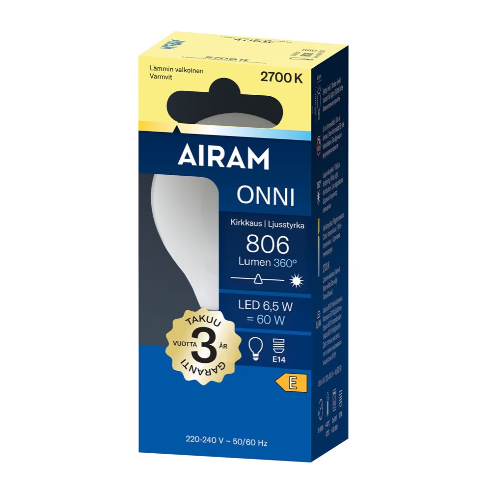 Airam Onni minikupad LED-lampa P45 E14 6,5 W 806lm 2700K