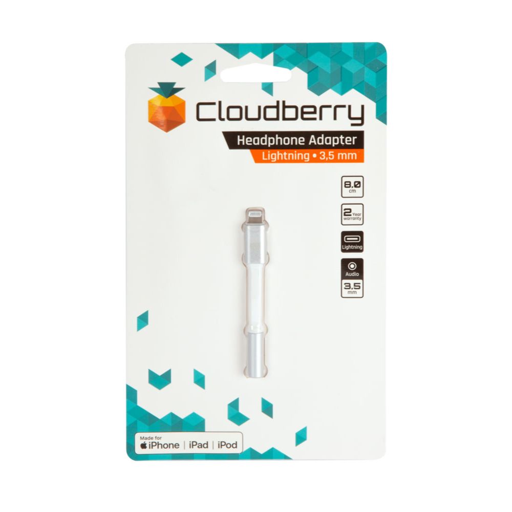 Cloudberry Lightning - 3,5 mm adapter för hörlurar 8 cm, vit