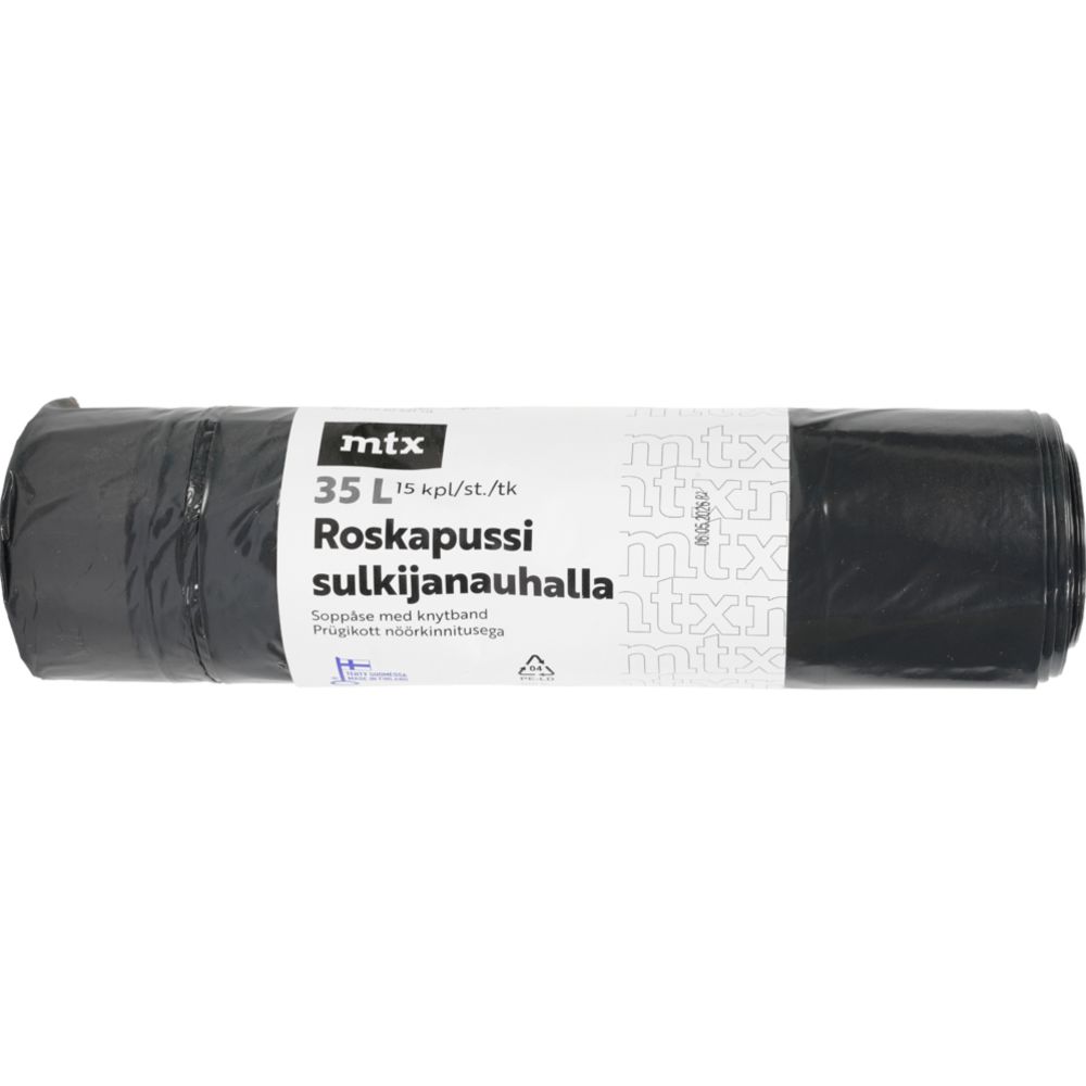 MTX prügikott nöörkinnitusega 35 l, must, 15 tk