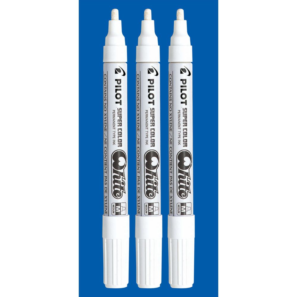 Pilot märkpenna Super Color medium vit, Value Pack 3 st.