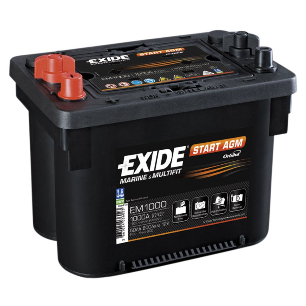 Exide Start AGM EM1000 50 Ah / 800 A aku P265 x L175 x K206 +-