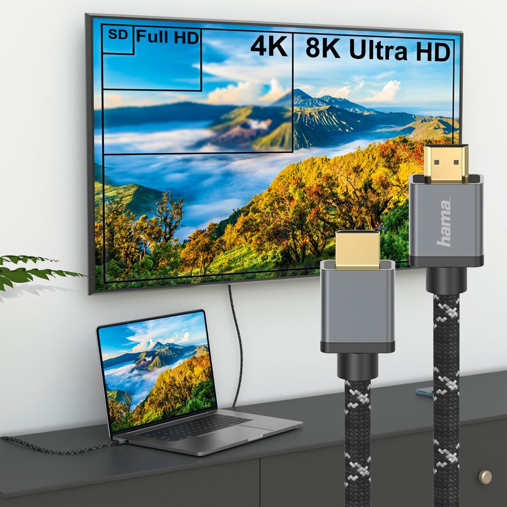 Hama HDMI-kaapeli, HDMI uros - HDMI uros, "Metal", 8K, Ethernet, 2,0 m