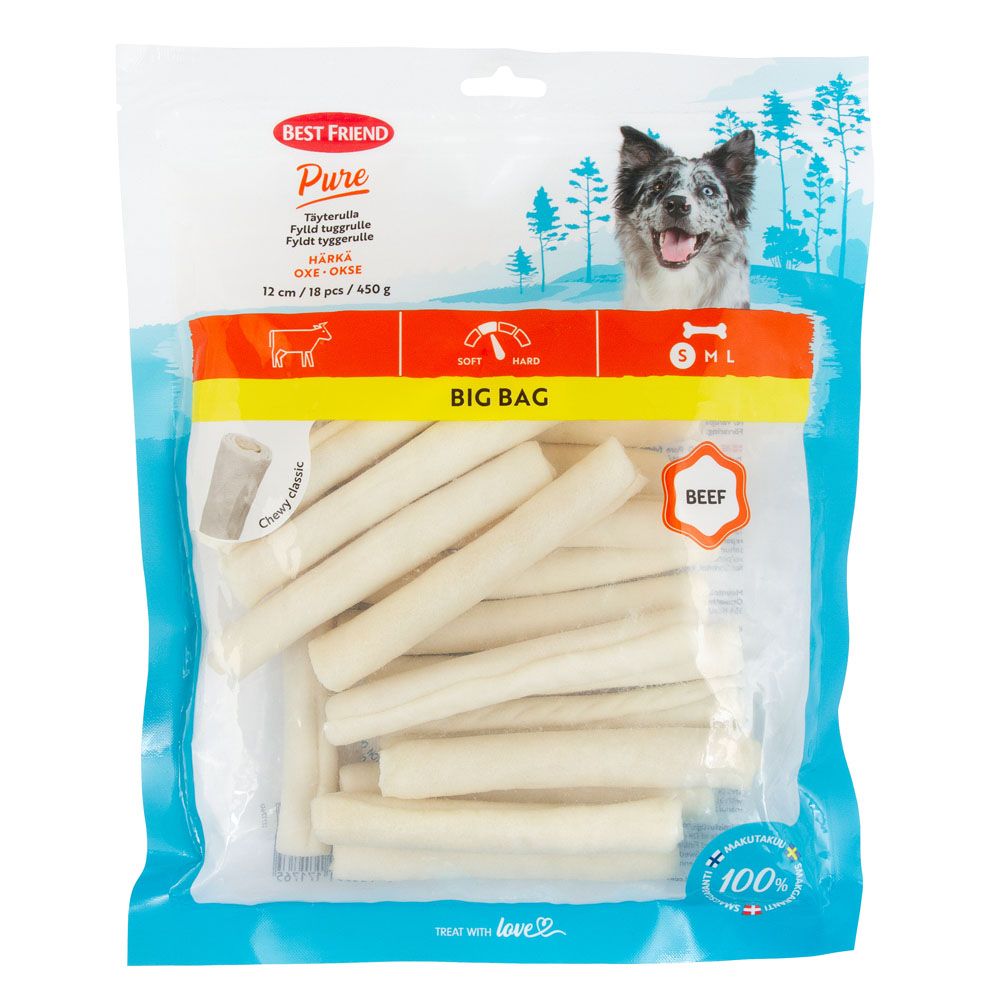 Best Friend Pure härjalihaga närimispulk, Big Bag, 12 cm, 18 tk, 450 g