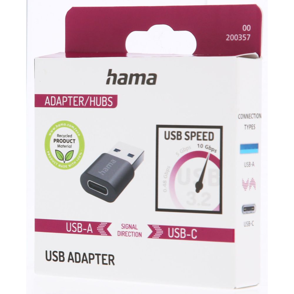 Hama USB-adapteri USB-A uros USB-C naaras 10 Gbit/s