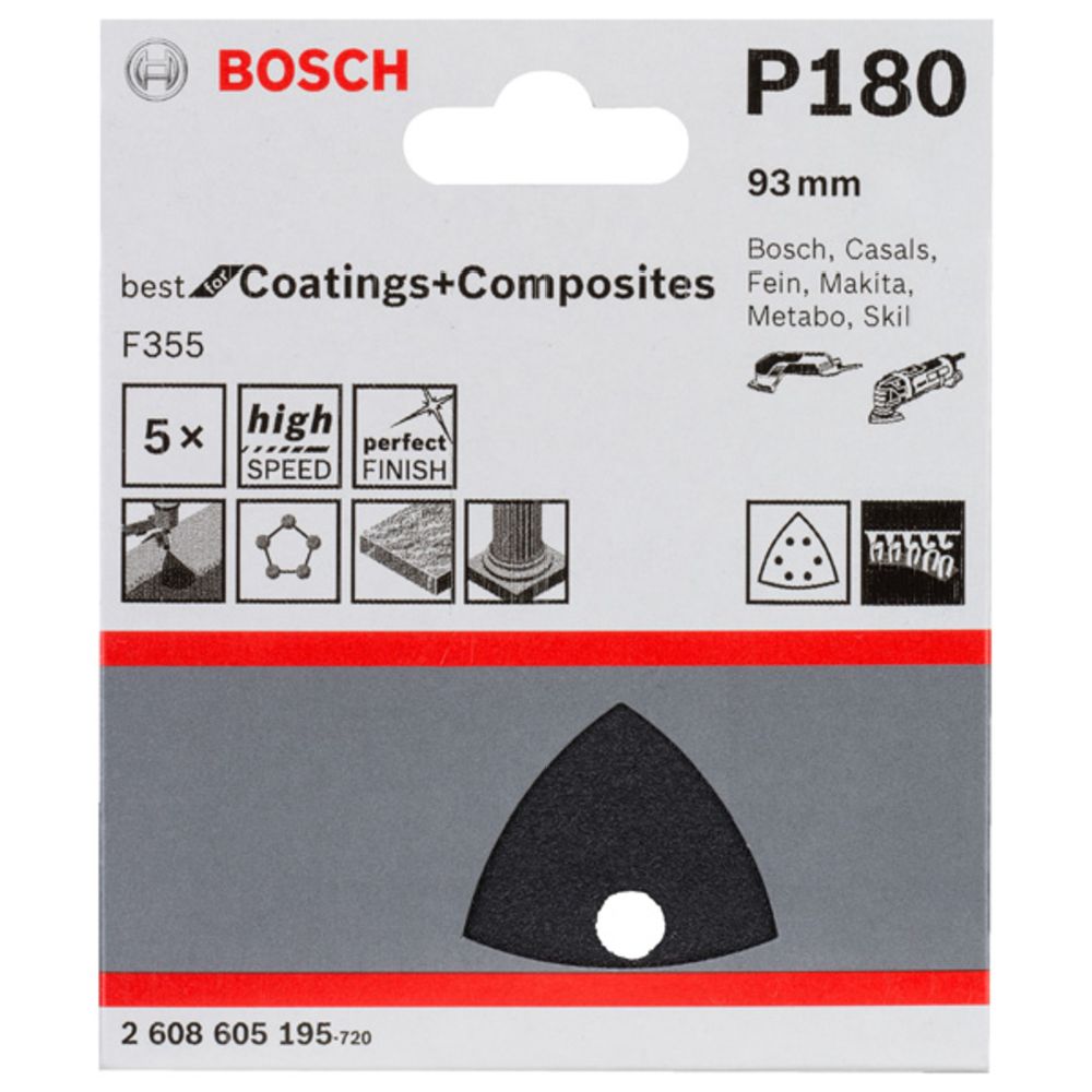 Bosch lihvkolmnurk kõvale materjalile 93 mm K180 5 tk