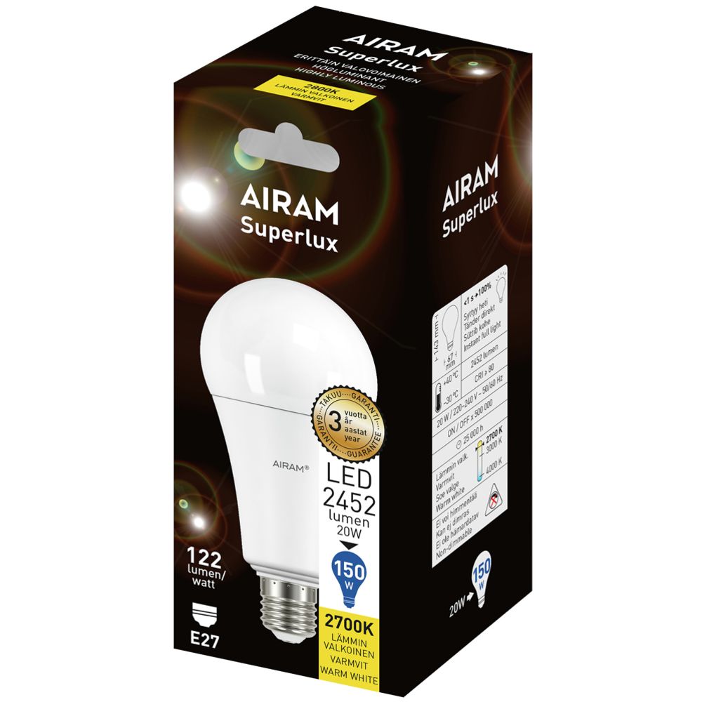 Airam LED pallolamppu E27 20W 2700 K 2452 lm