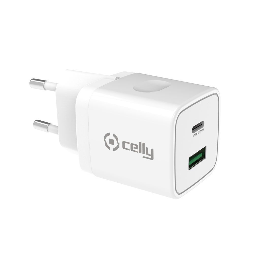 Celly verkkovirtalaturi USB-C + USB-A 20 W valkoinen