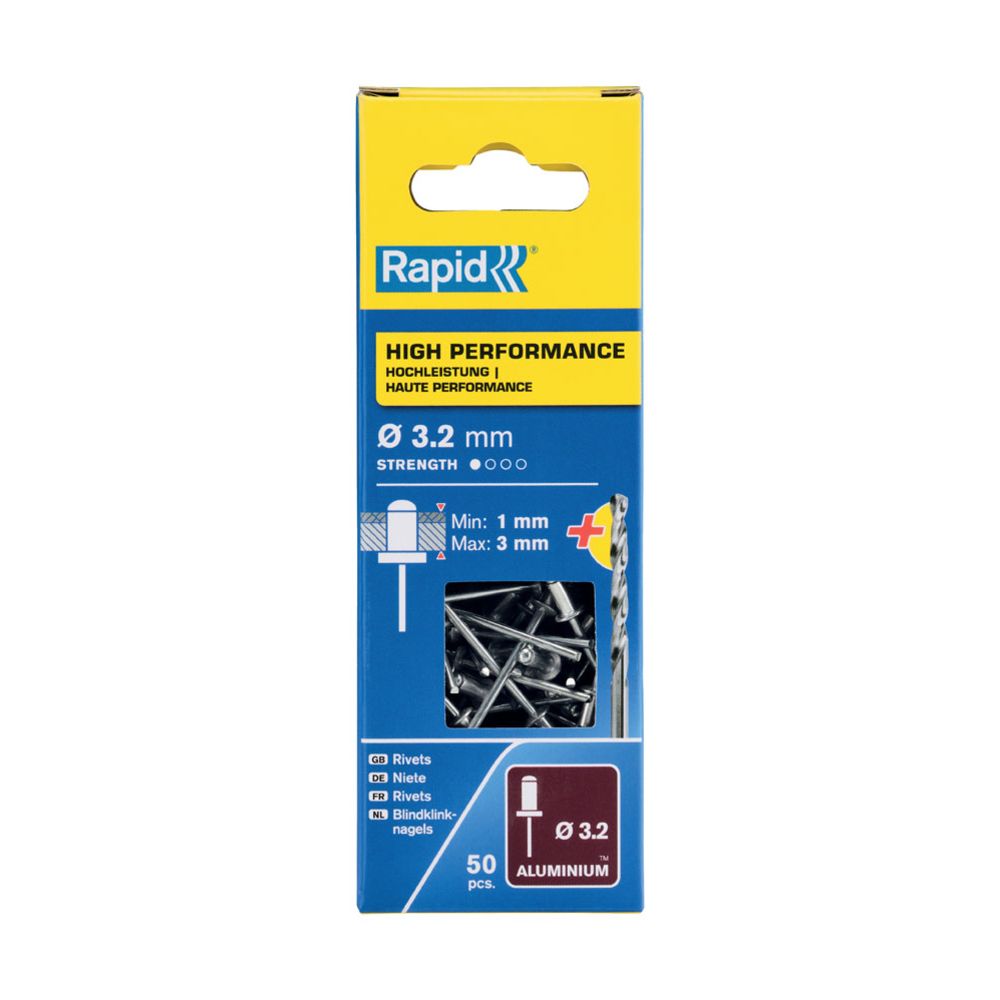 Rapid HQ alumiiniumist tõmbeneet, 3,2 x 6 mm, 50 tk + puur