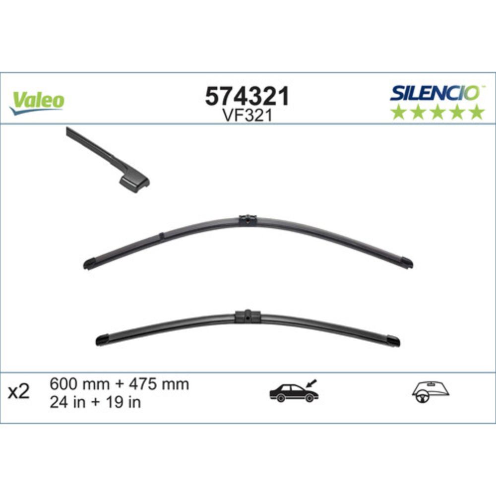 Valeo X-trm/AeroTwin VM321/VF321/A072S torkarblad 2 st. 60 + 47,5 cm