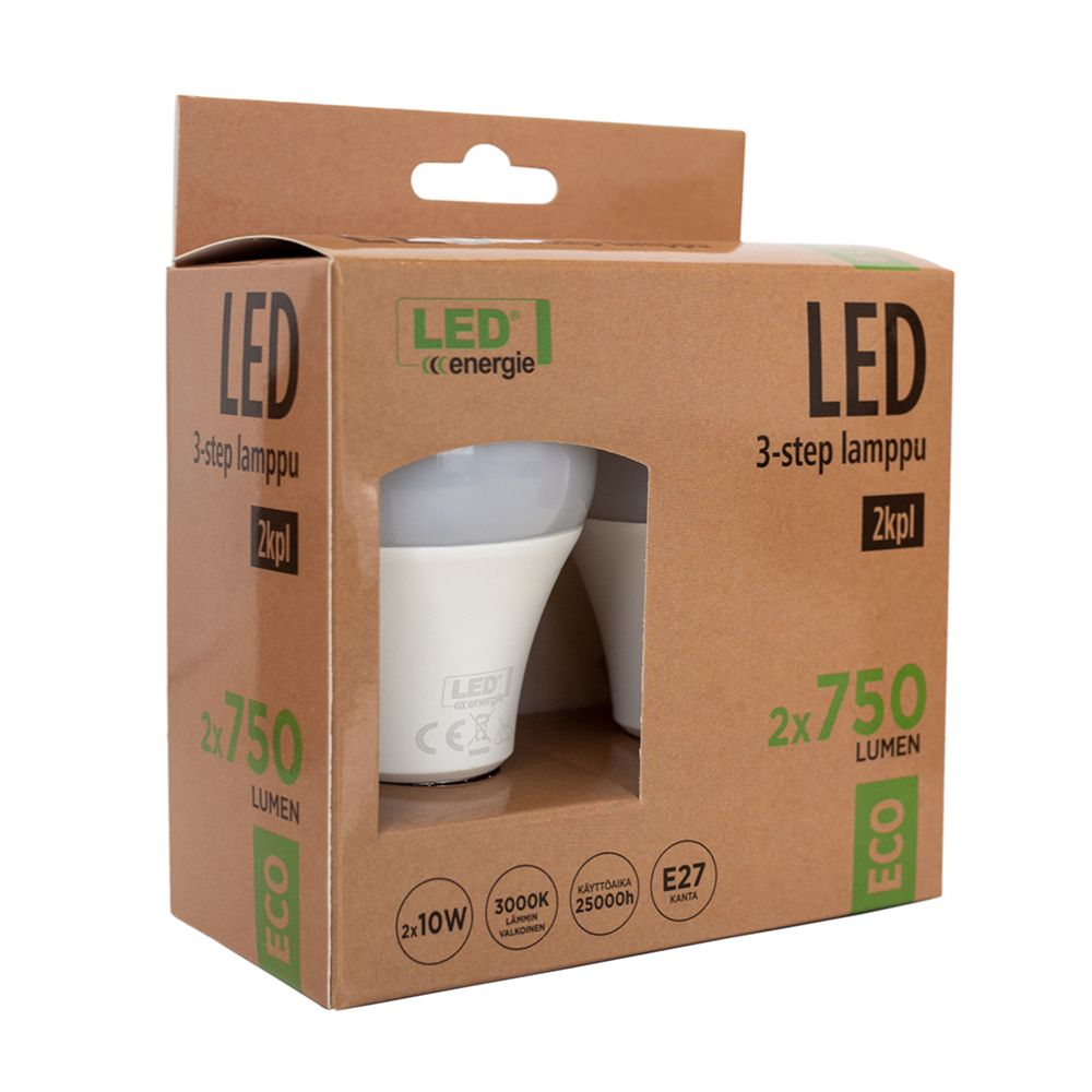 Led Energie LED vakiokupulamppu 3-asetusta 10W 750lm 3000K 2kpl