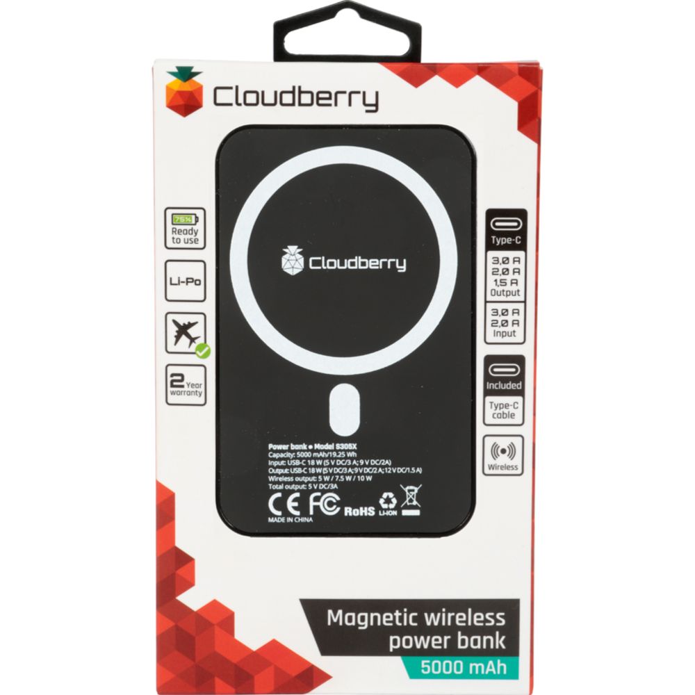 Cloudberry powerbank magnetisk trådlös 5000 mAh