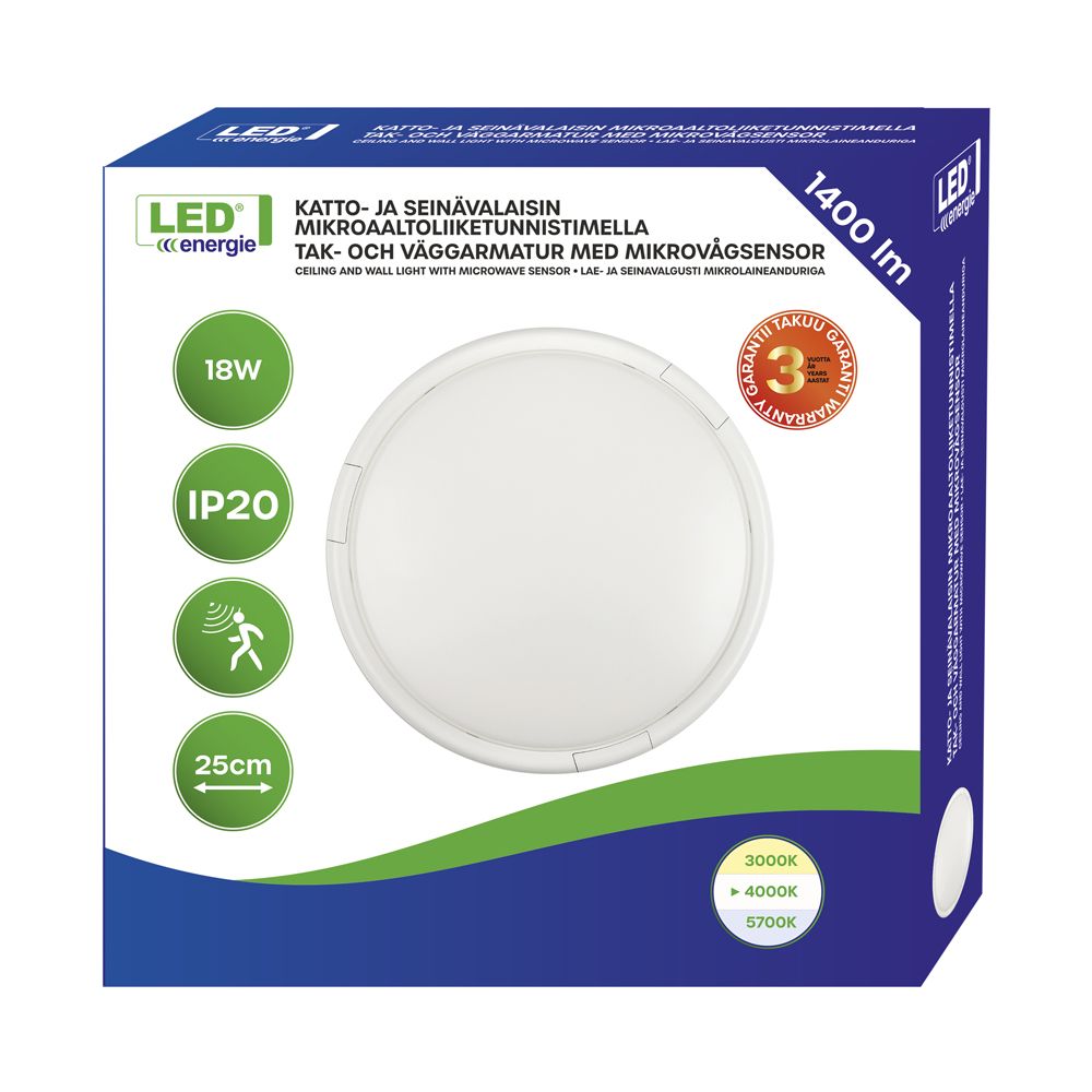 Led Energie kattovalaisin liiketunnistimella 18 W 1400 lm 4000 K
