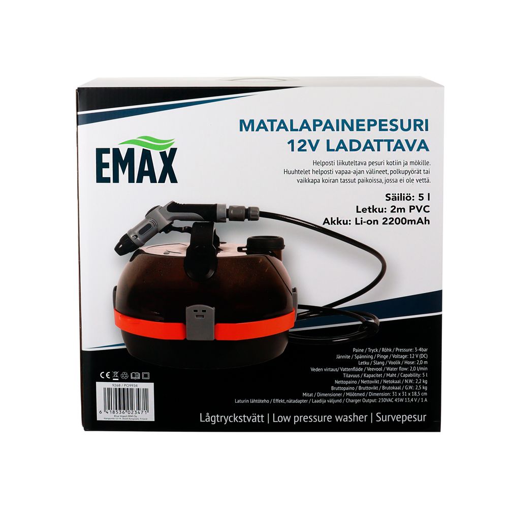 Emax matalapainepesuri ladattava 12 V 5 l