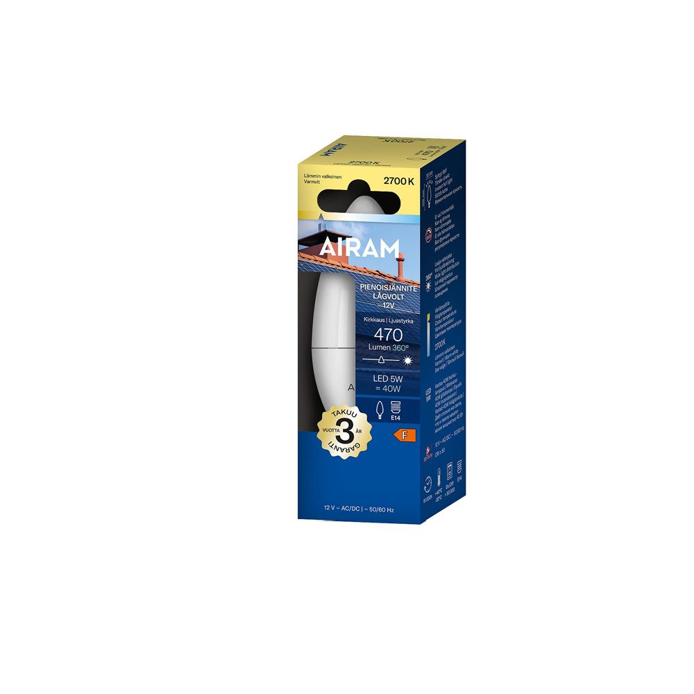 Airam 12V LED Solar kynttilälamppu E14 5W 2700K 470 lm