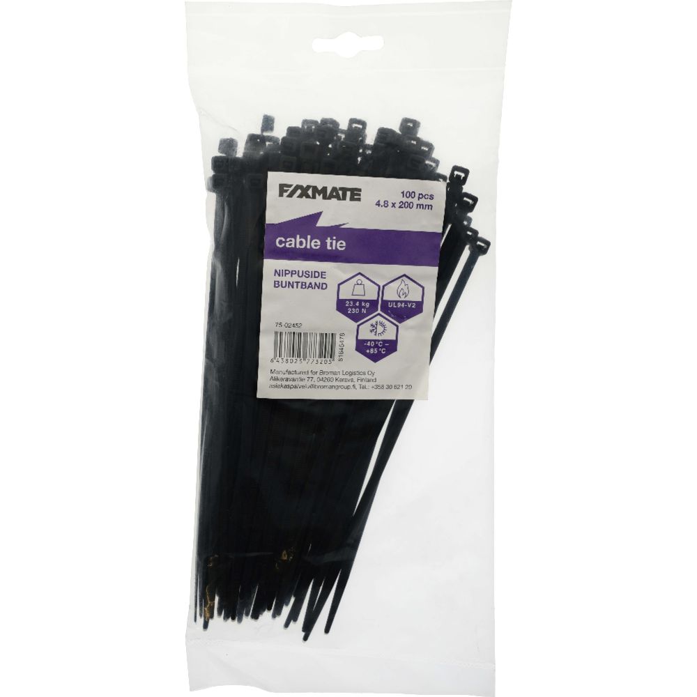 FixMate kaabliside 4,8 x 200 mm must 100 tk