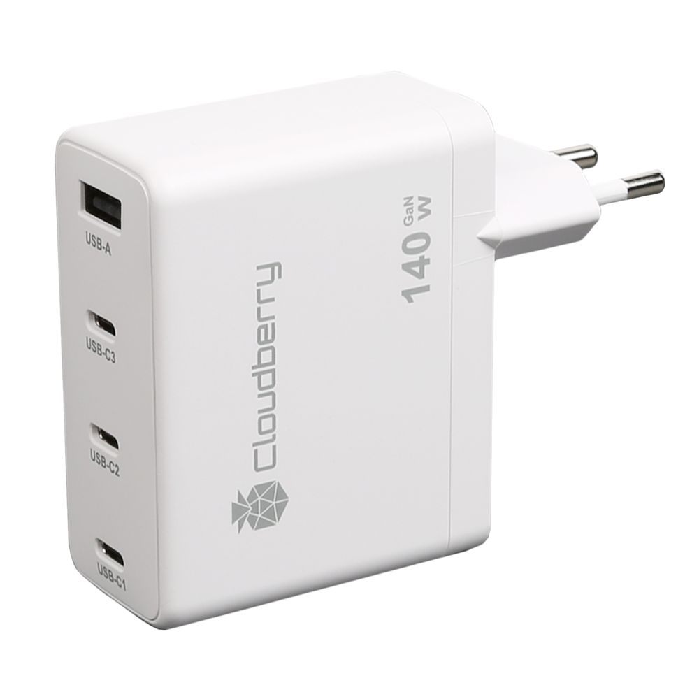 Cloudberry võrgulaadija, PD, 3 x USB-C + USB-A, 140 W, GaN