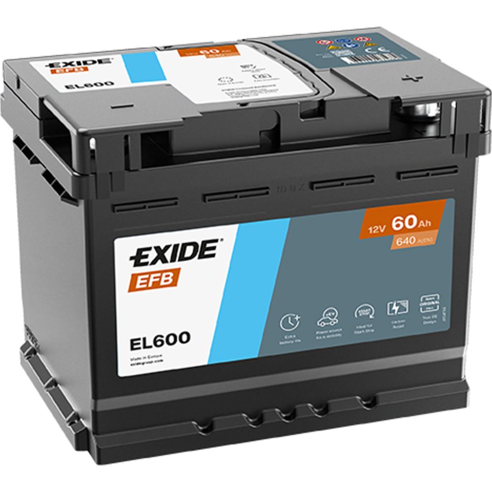 Exide EL600 60 Ah / 640 A batteri L242 x B175 x H190 -+