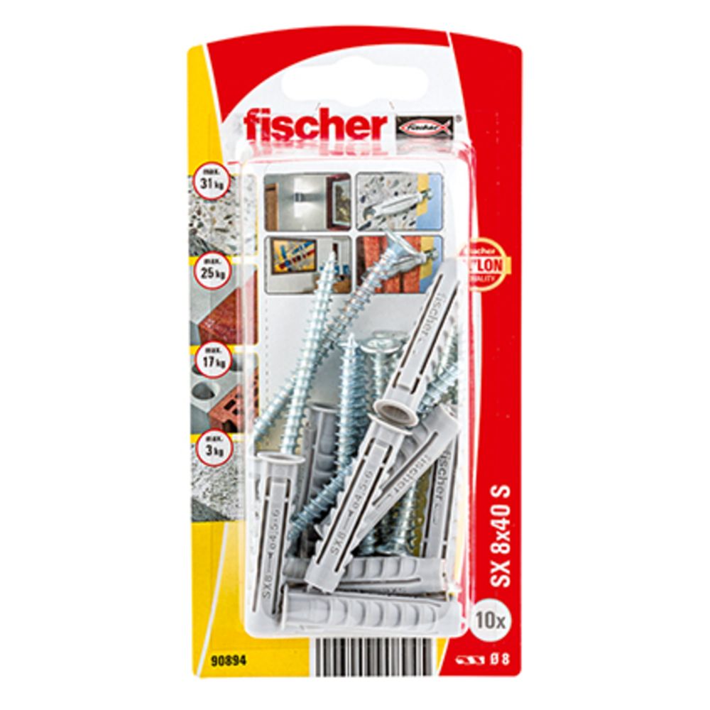 Fischer SX nailontulppa ruuvilla 8 x 40 mm 10 kpl