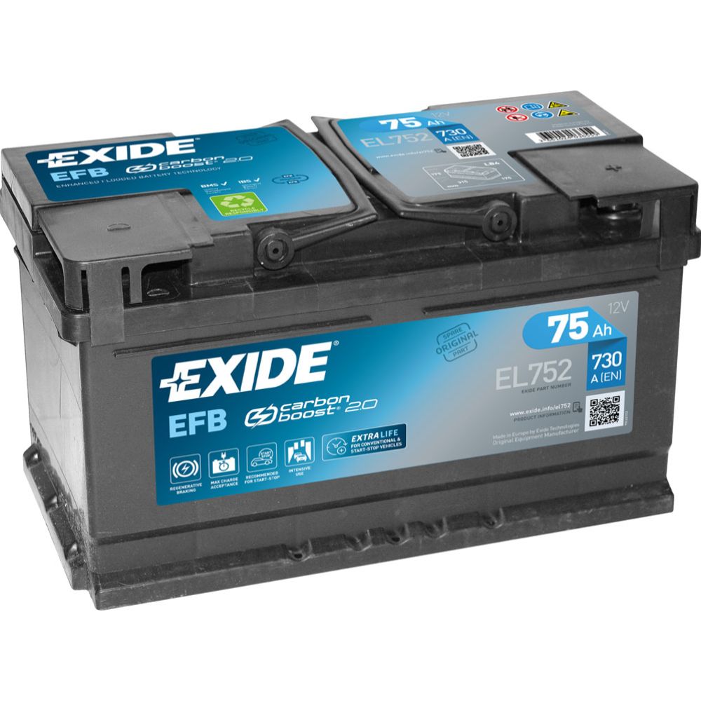 Exide EL752 75 Ah / 730 A akku P315 x L175 x K175 -+