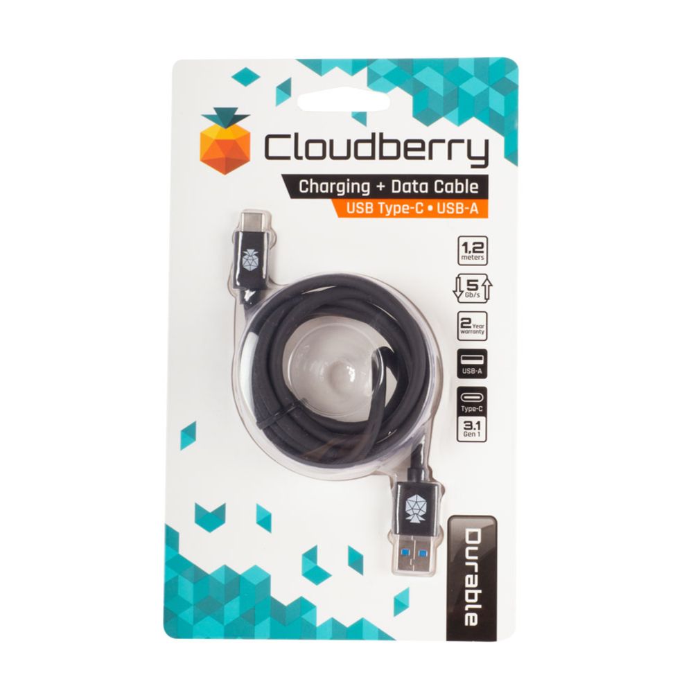 Cloudberry USB-A - USB-C datakaapeli 1,2 m musta