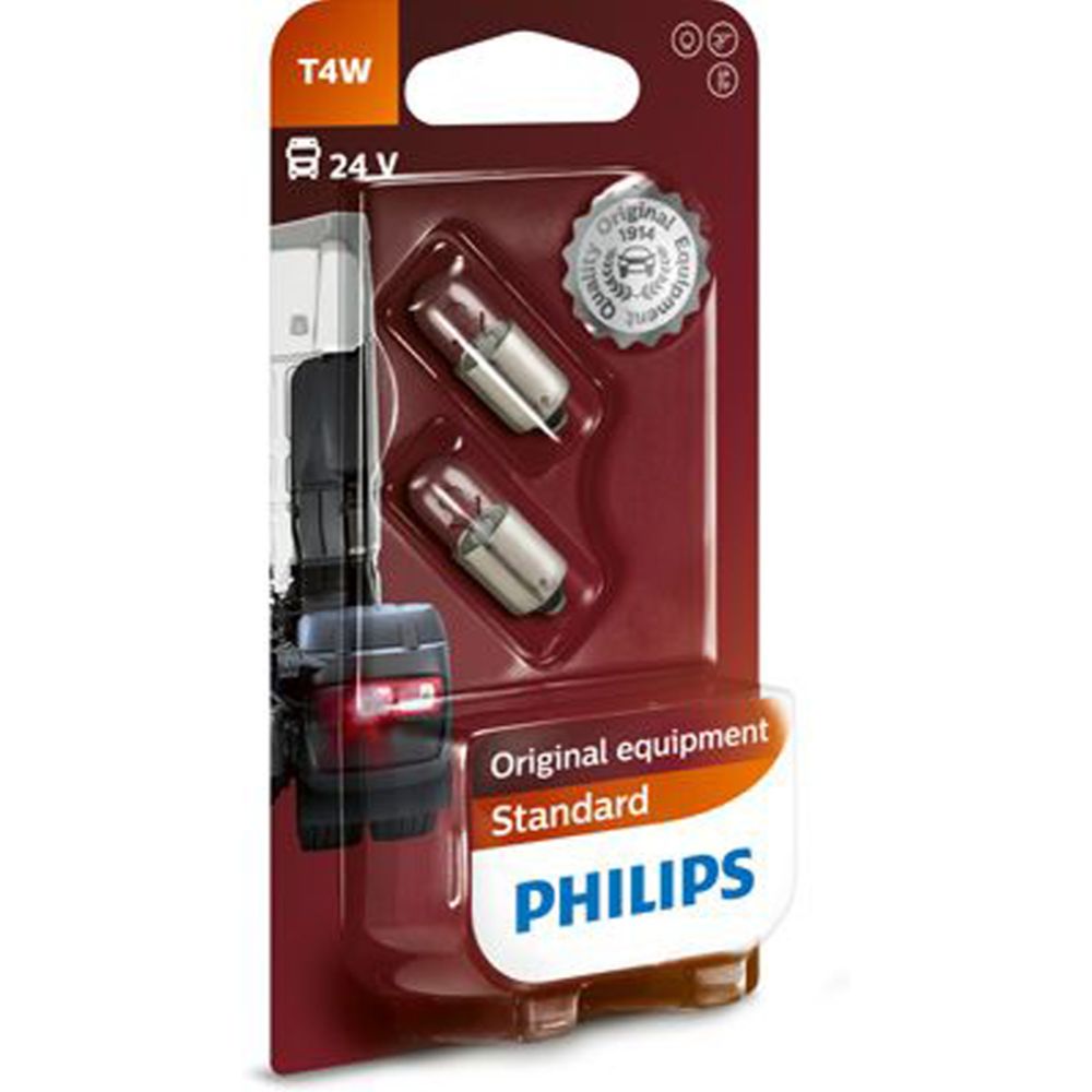 Philips BA9s metallsockellampa 24V 4W T4W 2 st.