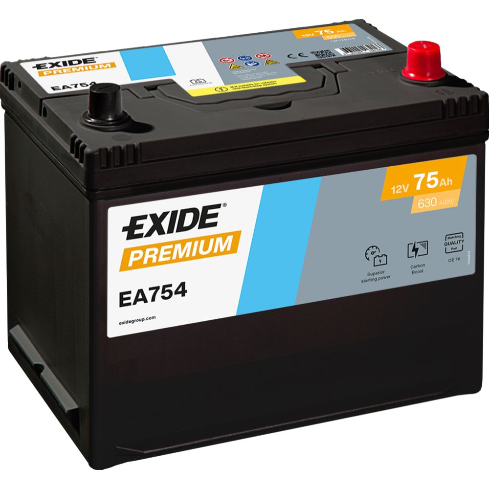 Exide EA754 75Ah/630A akku P270xL173xK222