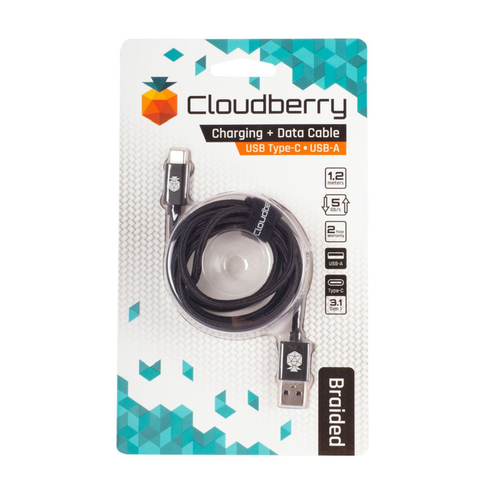 Cloudberry USB-A USB-C vastupidav andmekaabel, must, 1,2 m