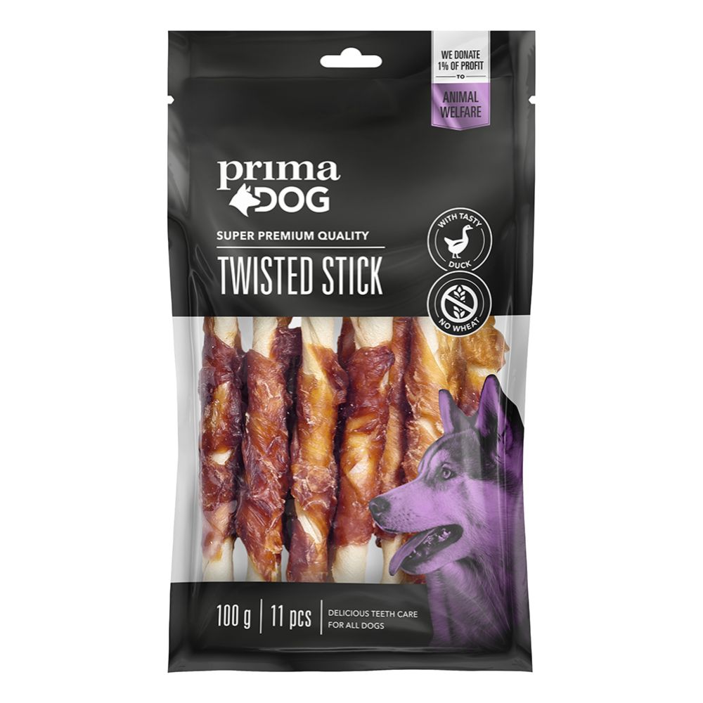 PrimaDog tuggpinne med ankkött 13 cm 100 g, 11 st.