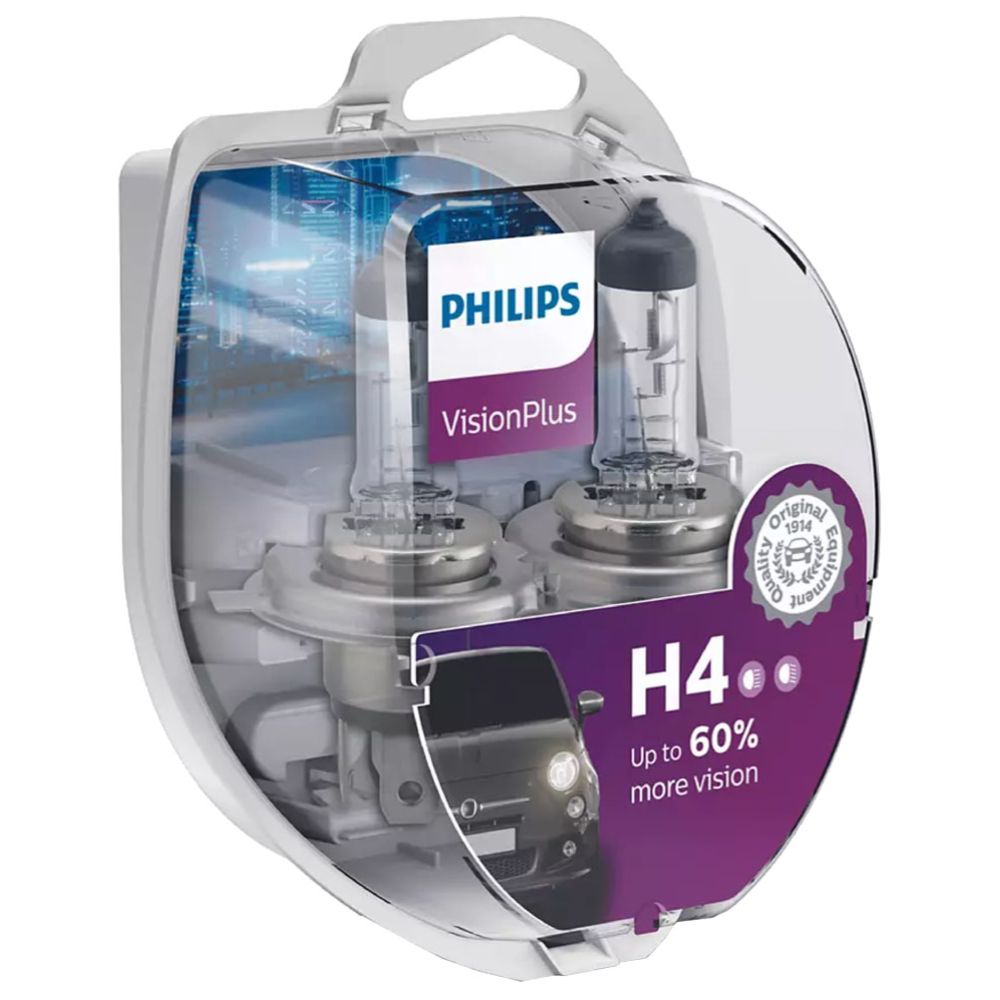 Philips VisionPlus H4-pirnid, 2 tk, +60% 12 V 60/55 W