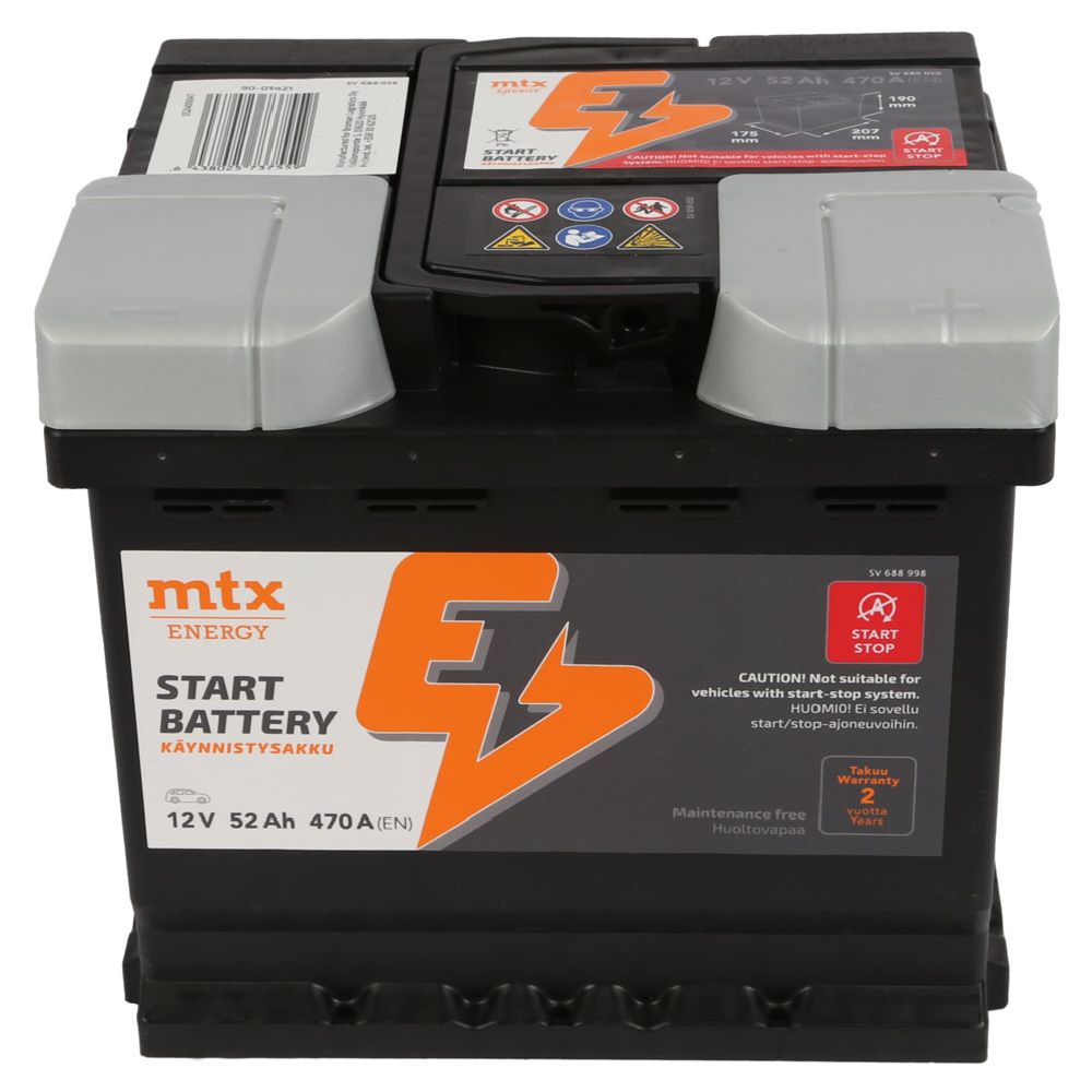 MTX Energy käivitusaku, 52 Ah / 470 A, P 207 x L 175 x K 190, -+