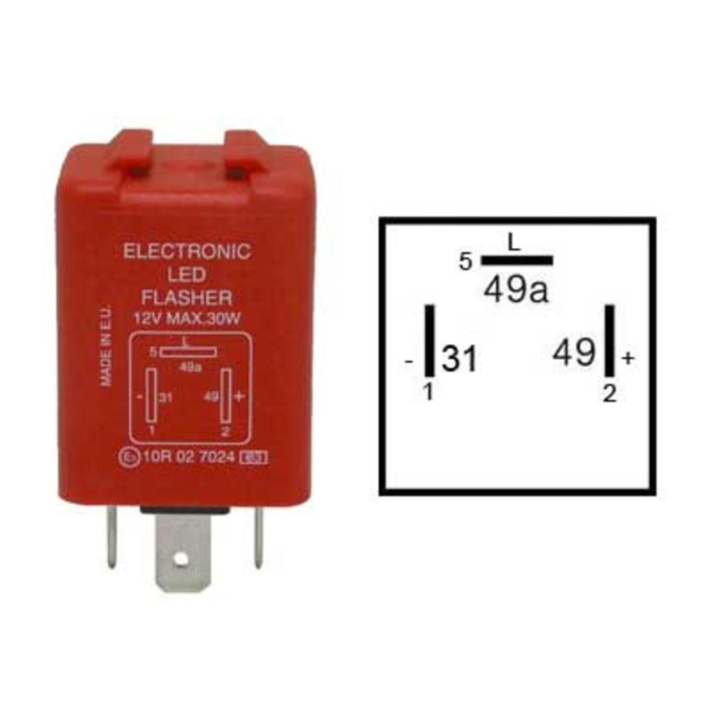 Blinkersrelä LED 12 V <30 W 3-polig (-/L/+)