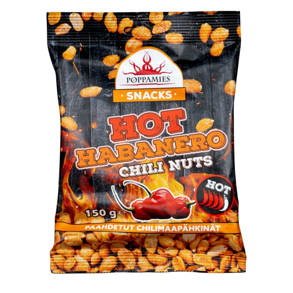 Poppamies Hot Habanero chili nuts tšillipähklid, 150 g